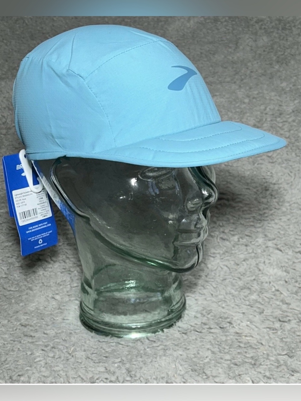 Brooks 5 Panel Running Hat Aqua Blue Cap Lightweight Adjustable Packable NEW
